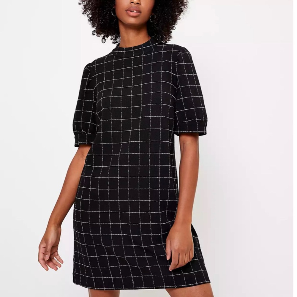 Loft windowpane puff sleeve shirt dress